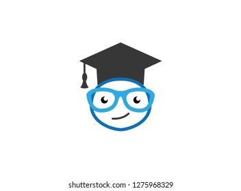 graduation hat and a smiley face with glasses