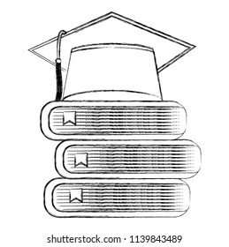graduation hat stacked books school