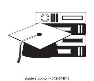 graduation hat stacked books school vector illustration