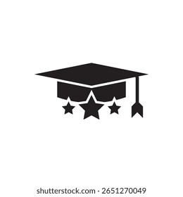  graduation hat with star icon. Mortarboard cap with three stars, symbolizing academic achievement.