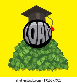 Graduation Hat And Student Debt Loan, vector image illustration