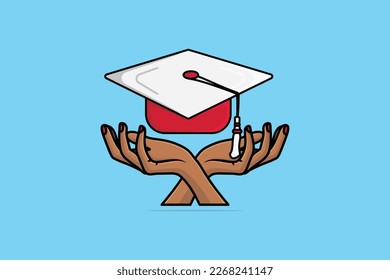 Graduation Hat with Students Hands vector illustration. Education object icon concept. Hands of graduates throwing graduation hats in the air vector design.