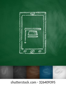 graduation hat in the tablet icon. Hand drawn vector illustration. Chalkboard Design