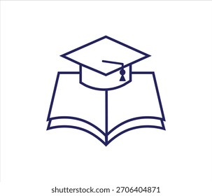  chapéu de graduação com uma borla em um livro de texto aberto representando o conhecimento e o sucesso acadêmico