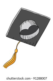 A graduation hat tossed in the air, vector illustration