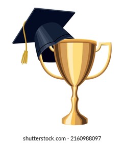 icono del sombrero de graduación en trofeo