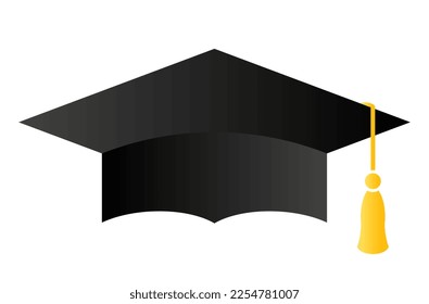Caricatura vectorial de sombrero de graduación, icono de la tapa de la placa de mortero sobre fondo blanco