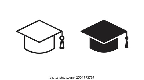 Colección de ícono de Vector de sombrero de graduación. Estilo sólido y perfilado.
