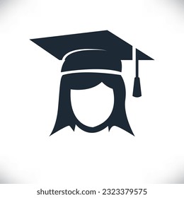 Graduation hat vector icon isolated on white background.