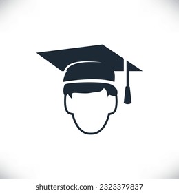 Graduation hat vector icon isolated on white background.