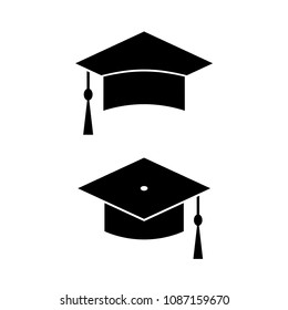 Graduation hat vector icon on white background