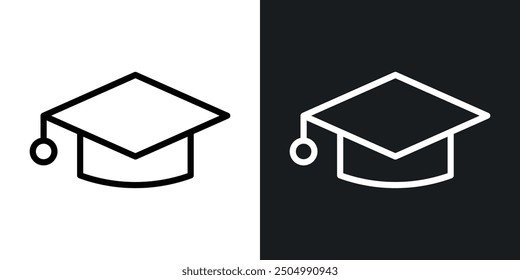 Graduation hat vector icon set black and white filled and outlined style.