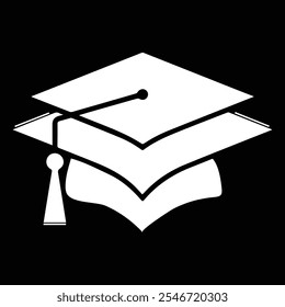 Graduation hat vector icon white color.