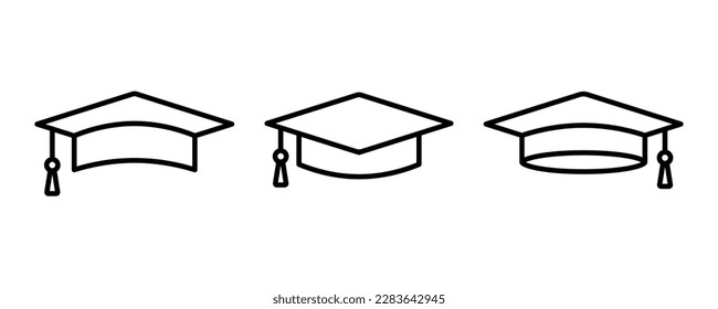 Graduation hat vector icons set. Linear student cap. Academic hat icons. Vector 10 EPS. 