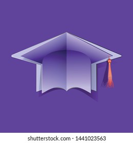Graduation hat vector illustration in the flat style. Graduation cap isolated on the background. Academic Cap on 
blue background. Student hat.