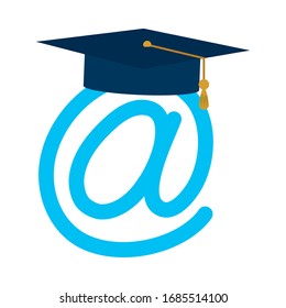 graduation hat virtual study home education vector illustration flat style icon