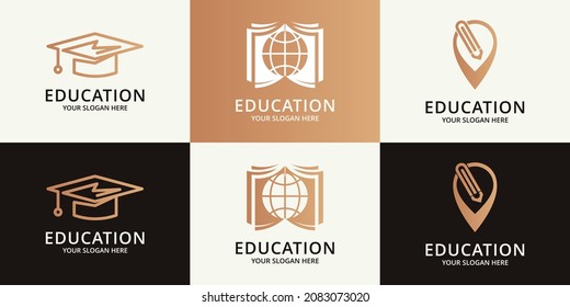 graduation hat world book location pencil logo for education inspiration logo