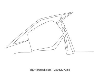 Concepto de sombreros de graduación dibujo de una línea