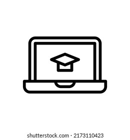 Graduation From Home Icon. Line Art Style Design Isolated On White Background