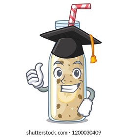 Graduation homemade tasty banana smoothie on cartoon