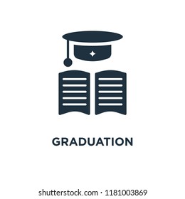 Graduation icon. Black filled vector illustration. Graduation symbol on white background. Can be used in web and mobile.