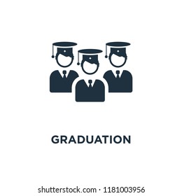 Graduation icon. Black filled vector illustration. Graduation symbol on white background. Can be used in web and mobile.