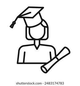 Graduation icon Black line art vector