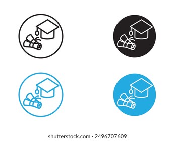 Graduation icon black and white vector outline sign