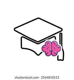 graduation icon. brains and graduate hats. Brain and graduation hat icon design. Education and institutional logo design. Mixed design style