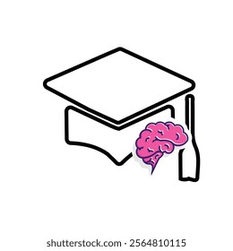 graduation icon. brains and graduate hats. Brain and graduation hat icon design. Education and institutional logo design. Mixed design style