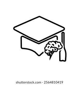 graduation icon. brains and graduate hats. Brain and graduation hat icon design. Education and institutional logo design. line design style