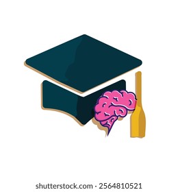 graduation icon. brains and graduate hats. Brain and graduation hat icon design. Education and institutional logo design. colored flat design style