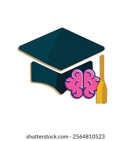 graduation icon. brains and graduate hats. Brain and graduation hat icon design. Education and institutional logo design. colored flat design style