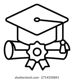 Ícone de graduação com tampa de graduação e rolagem do diploma