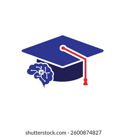 graduation icon. graduation cap toga vector with artificial intelligence brain. explaining education, learning outcomes, bachelor. for events, celebrations, flyers. Solid design style