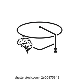 graduation icon. graduation cap toga vector with brain. explaining education, learning outcomes, bachelor. for events, celebrations, flyers. Line design style