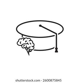 graduation icon. graduation cap toga vector with brain. explaining education, learning outcomes, bachelor. for events, celebrations, flyers. Line design style