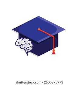 graduation icon. graduation cap toga vector with brain. explaining education, learning outcomes, bachelor. for events, celebrations, flyers. flat color design style