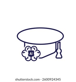 graduation icon. graduation cap toga vector with artificial intelligence brain. explaining education, learning outcomes, bachelor. for events, celebrations, flyers. Line design style