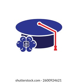 graduation icon. graduation cap toga vector with artificial intelligence brain. explaining education, learning outcomes, bachelor. for events, celebrations, flyers. Solid design style