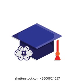 graduation icon. graduation cap toga vector with artificial intelligence brain. explaining education, learning outcomes, bachelor. for events, celebrations, flyers. flat color design style