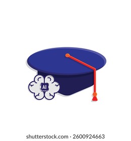 graduation icon. graduation cap toga vector with artificial intelligence brain. explaining education, learning outcomes, bachelor. for events, celebrations, flyers. flat color design style