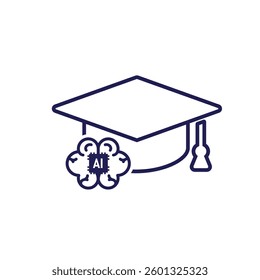 graduation icon. graduation cap toga vector with artificial intelligence brain. explaining education, learning outcomes, bachelor. for events, celebrations, flyers. Line design style