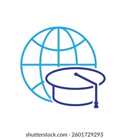 graduation icon. graduation cap toga vector with globe. explaining education, learning outcomes, bachelor. for events, celebrations, flyers. Line design style