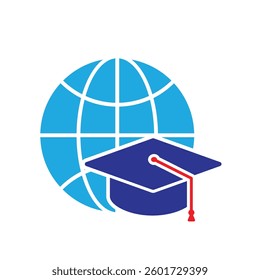 graduation icon. graduation cap toga vector with globe. explaining education, learning outcomes, bachelor. for events, celebrations, flyers. Solid design style