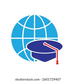 graduation icon. graduation cap toga vector with globe. explaining education, learning outcomes, bachelor. for events, celebrations, flyers. Solid design style