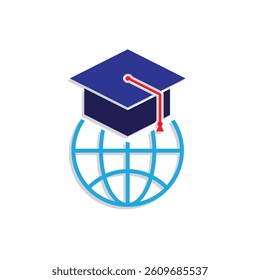 graduation icon. graduation cap toga vector with globe. explaining education, learning outcomes, bachelor. for events, celebrations, flyers. Mixed design style