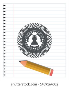 graduation icon emblem with pencil effect. Vector Illustration. Detailed.