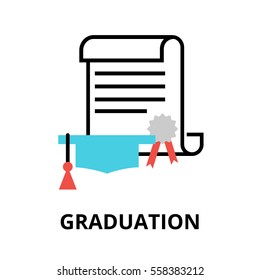 Graduation icon, flat thin line vector illustration, for graphic and web design.