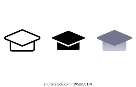 icono de graduación, vector de sombrero, símbolo académico con varios estilos